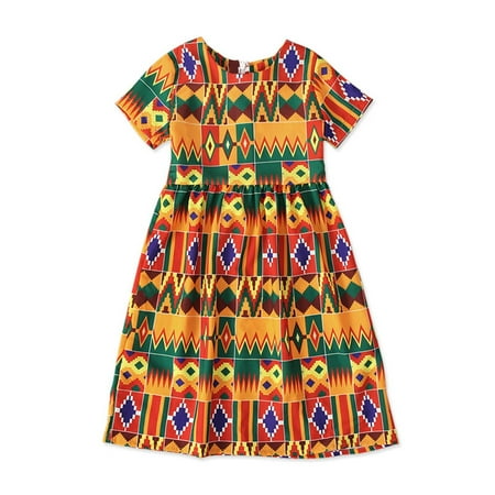 

0-5Y Toddler Kids Baby Girl Dashiki African Print Short Sleeve Princess Dress Clothes