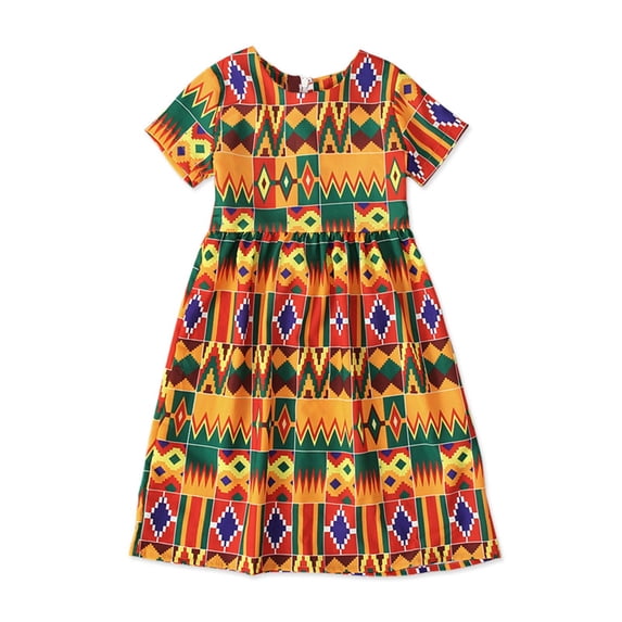 Rovga Fashion Dresses For Girls 0-5Y Kids Dashiki African Print Short Sleeve Princess Dress Clothes