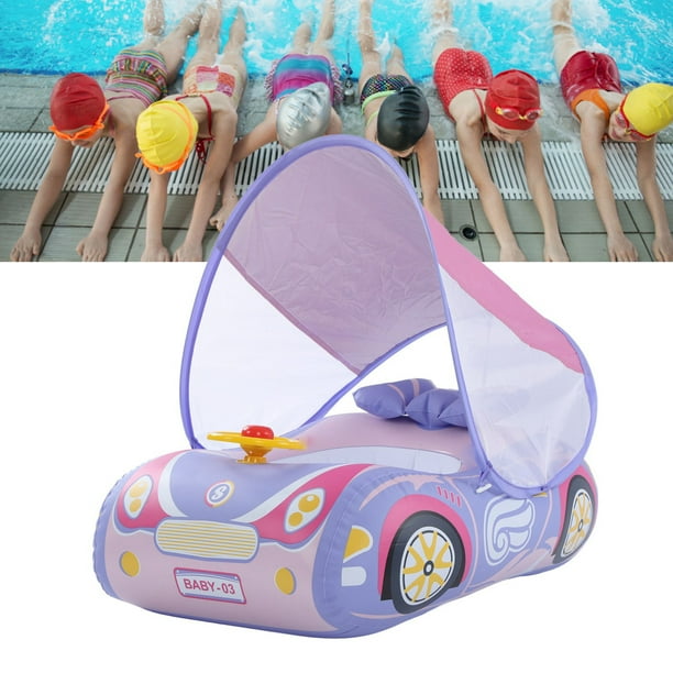 Anillo De Natación Flotante, Diseño De Coche Divertido Y Seguro, Flotador Inflable Colorido Para Piscina Para Bebés, Fácil De Inflar Con Sombrilla Para La Playa De La Piscina