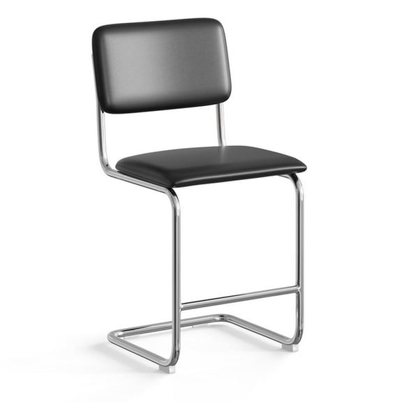 Pemberly Row Vegan Leather Counter Height Stool (Set of 2) in Black