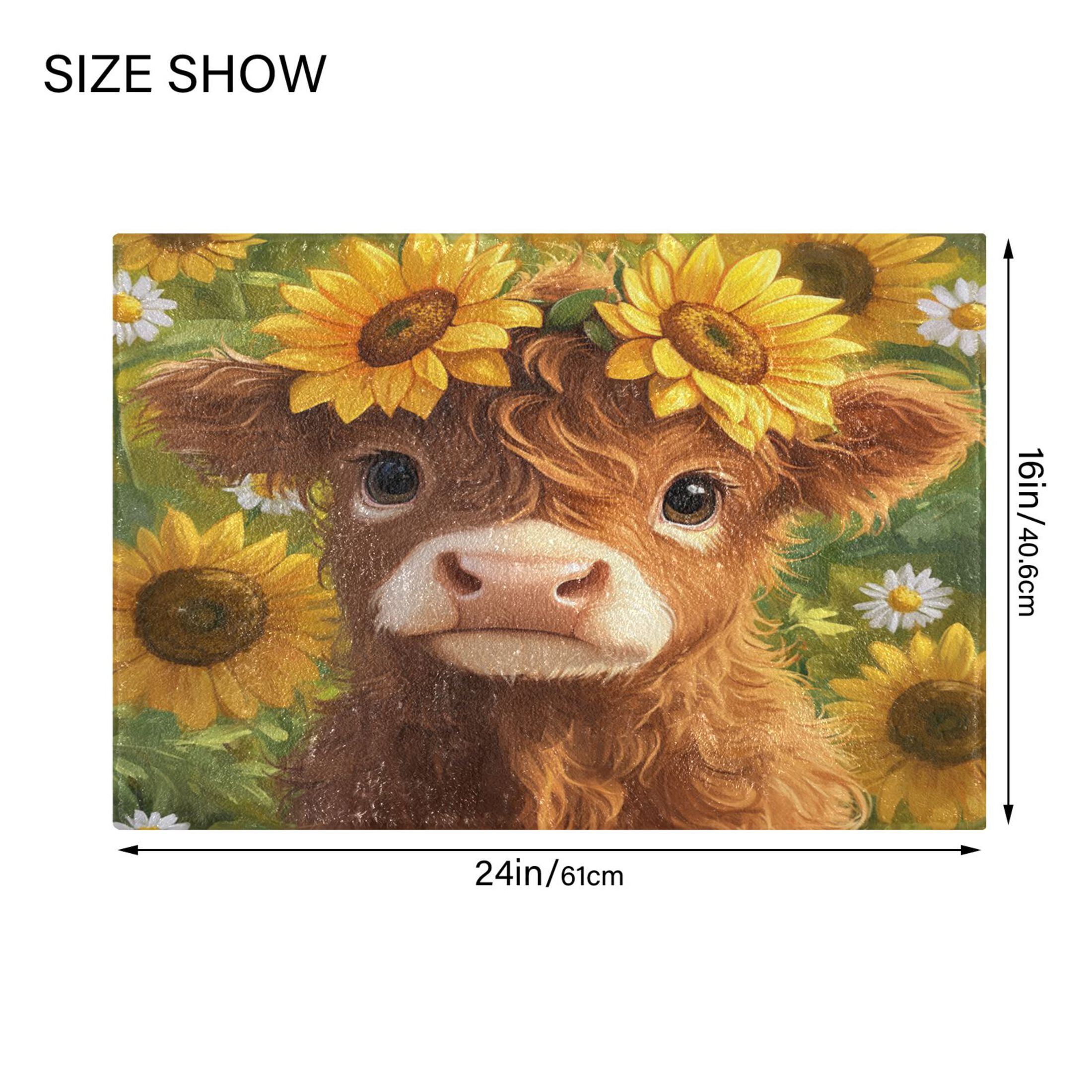 2 Piece Soft Bathroom Rug Set Cute Highland Cow Bath Mat and U-Shaped Toilet Contour Rug (16"x24"+20"x24")