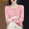 thumbnail image 4 of LEBONYARD Women's Trendy Round Neck Solid Colored Shoulder To Long Sleeve Comfortable Loose Warm Fit Casual Ladies Fashion Button-Up Cardign Sweater, 4 of 5