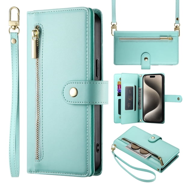 Funda tipo cartera para Google Pixel 9 Pro XL con 9 ranuras para tarjetas, funda tipo cartera para Pixel 9 Pro XL, bandolera con correa para mujer y hombre, con bolsillo con cremallera, funda