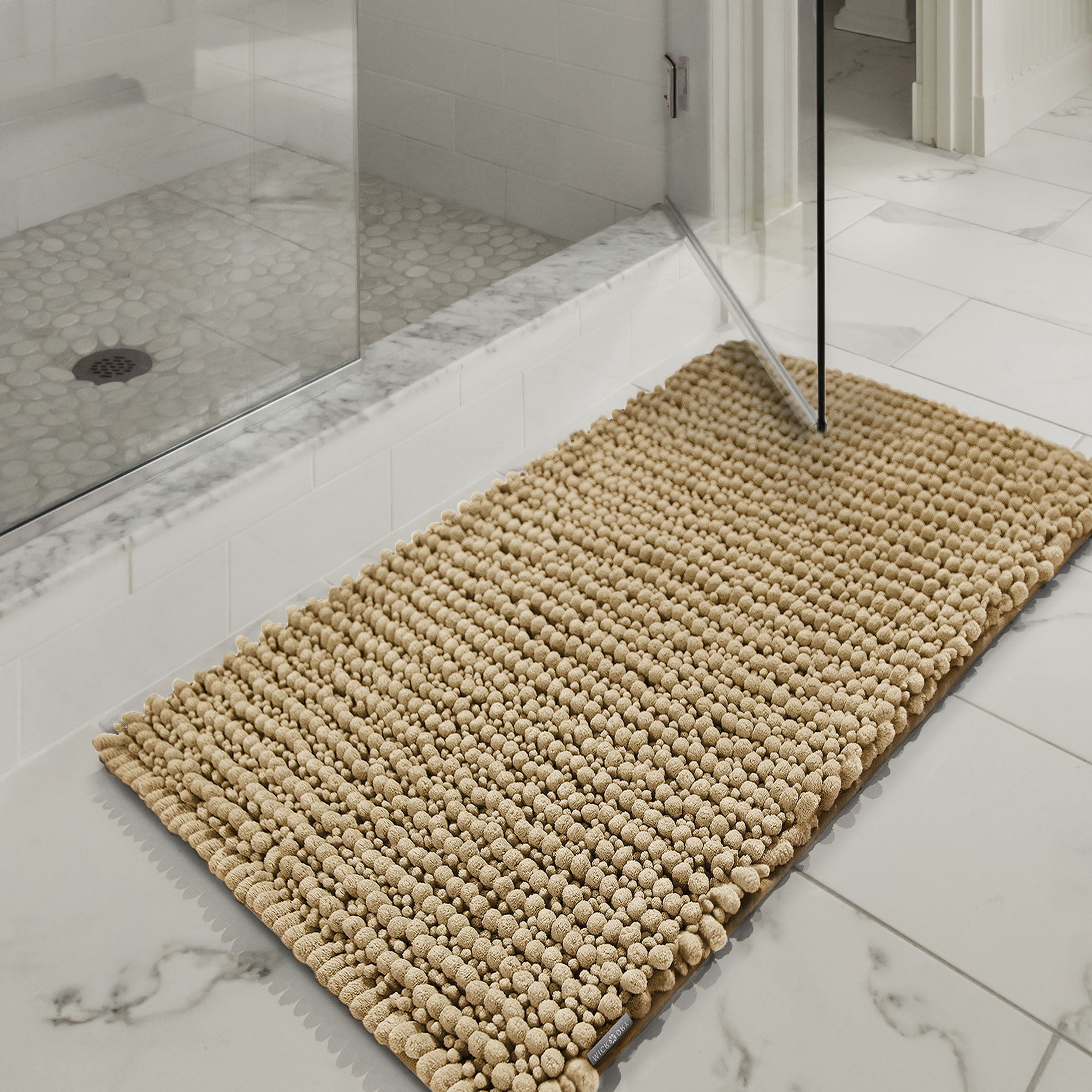 Microdry Chenille Absorbent Memory Foam Bath Mat, 16" x 24", Linen