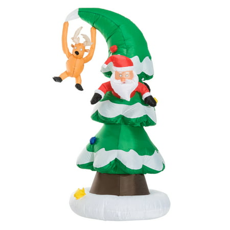 HOMCOM 7 Ft Tall Outdoor Lighted Airblown Inflatable Christmas Lawn Decoration - Santa Stuck in a