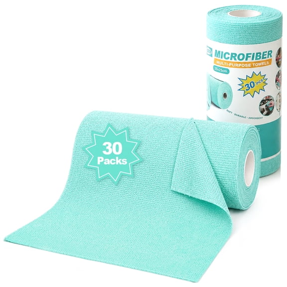 JEHONN 10” x 10” Microfiber Cleaning Cloths Roll, 30-Pack (Blue)