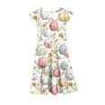 thumbnail image 3 of Toddler Easter Clothes Easter Flower Bunny Egg Print Short Sleeve Ruffled Pockets Summer Round-Neck Printed Dress 4-15Y Multicolor 10-11 Years, 3 of 5