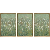 PixonSign Framed Canvas Print Wall Art Set Emerald Green Monet White Flower Field Nature Wilderness Illustrations Modern Art Decorative Floral Botanical Minimal Calm for Bedroom - 24"x36"x3 Natural