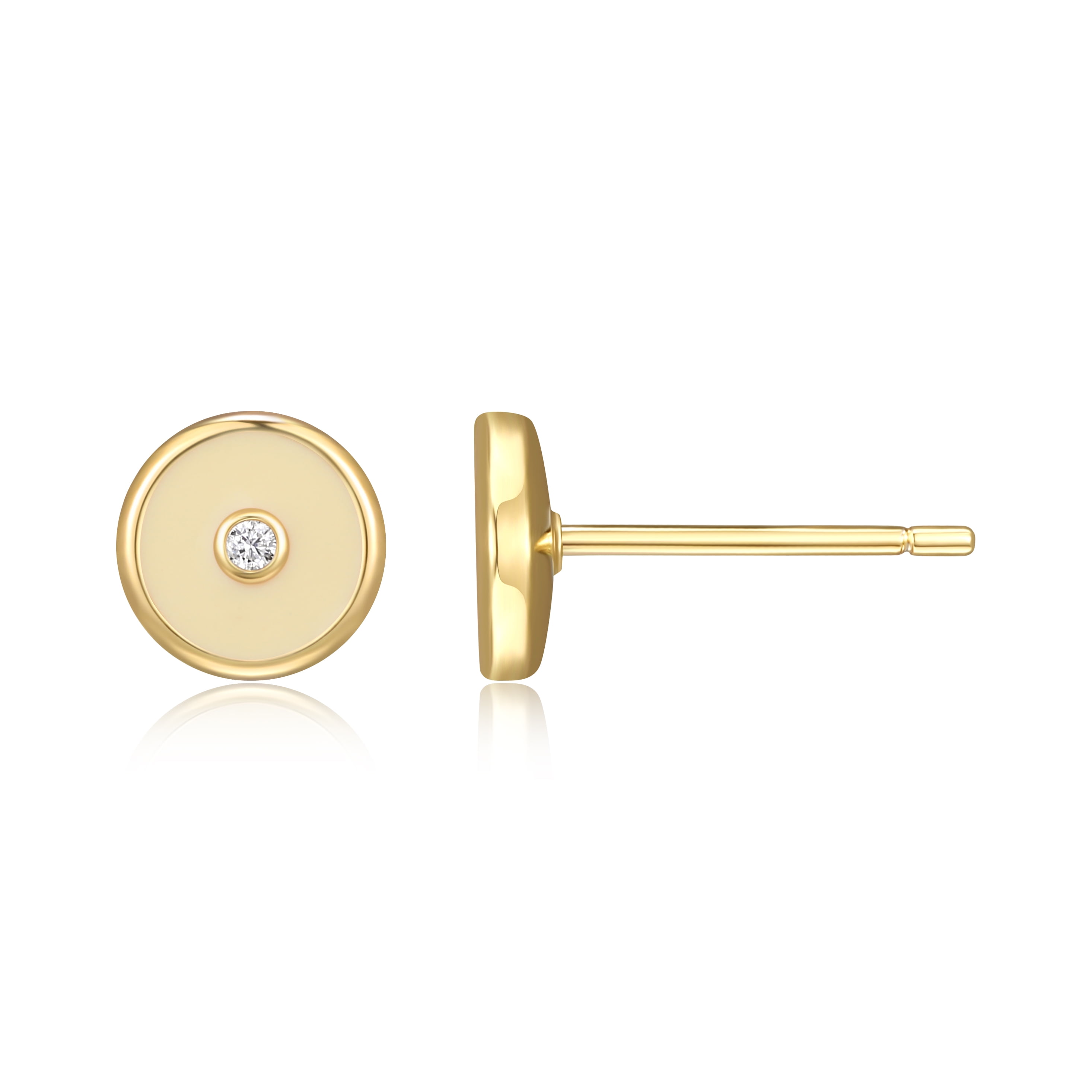 Forever Facets18K Gold over Sterling Silver Cream Epoxy and CZ Stud Earrings
