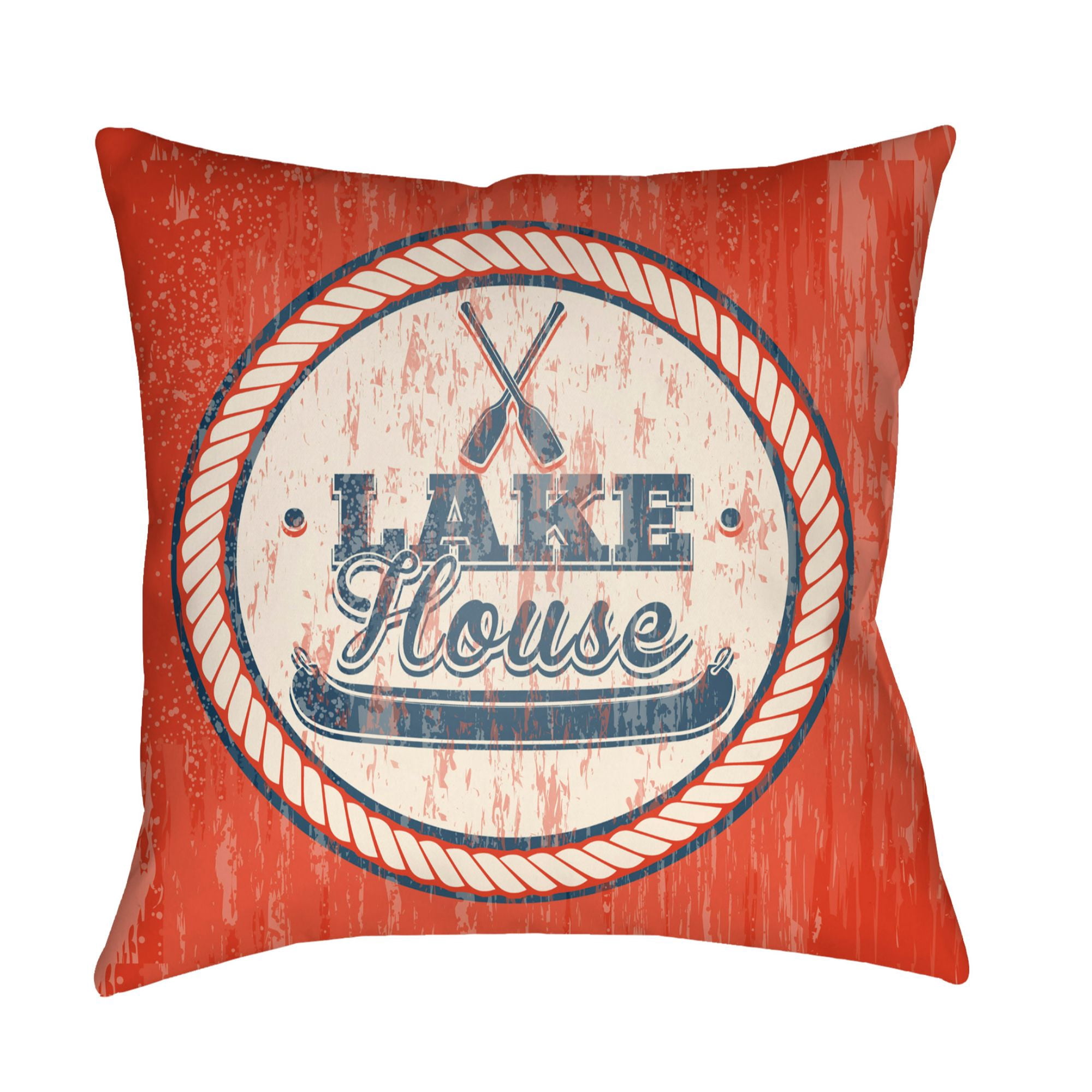 22" Red and Beige "LAKE House" Printed Square Throw Pillow Cover with