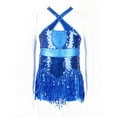 thumbnail image 3 of Zaldita Kids Girls Sleeveless Halter Sequins Latin Salsa Dance Dress Tassel Ballroom Dance Leotard Blue 6, 3 of 7