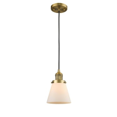 Innovations Lighting 201C-BB-G61 One Light Small Cone Cord Pendant-6.25 Inches Wide by 8.25 Inches High   Brushed Brass Finish with Matte White Cased Glass