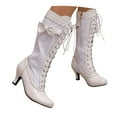 thumbnail image 3 of Shadoumai Floral Lace Victorian Knee High Boots Women Block Heel Lace Up Round Toe Vintage Witch Party Renaissance Shoes Wide Calf Boots, 3 of 9