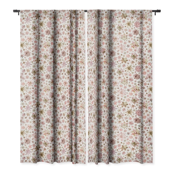 Society6 Ninola Design Snowflakes Watercolor Pink Single Panel Room Darkening Window Curtain 50" x 108"