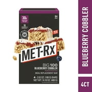 MET-Rx Big 100 Protein Bars, Blueberry Cobbler Meal Replacement Bars, 4 Ct