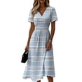 thumbnail image 2 of Minjewel Women's Striped Shift Dress with Breton V-Neck - Short Sleeve Summer Dress, Loose Flowy Beach Party Outfit, Comfy Vacation Mini Dress,Sky Blue,XL, 2 of 6