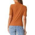 thumbnail image 3 of INSPIRE CHIC Half Sleeve T Shirts for Women Turtleneck Top Casual Blouses Solid Elastic Soft Elbow Length Tops S Dark Orange, 3 of 6