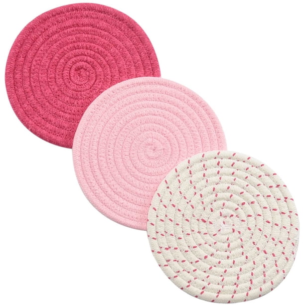 Juego de agarraderas Juego de salvamanteles 100% hilo de algodón puro Juego de agarraderas para ollas calientes (Juego de 3) Posavasos elegantes, Almohadillas calientes rosa Jormftte LRWJ404-3