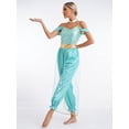 thumbnail image 5 of YiZYiF Women's Arabian Princess Dance Costume Halloween Party Fancy Dress Shiny Belly Dance Jumpsuit Turquoise A XL, 5 of 7