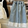 thumbnail image 6 of LIJCC Toddler Baby Girls Daily Jeans Straight Wide Leg Lace Denim Pants Elastic High Waist Denim Trousers Fashionable Casual Jeans(Blue,5-6 Years), 6 of 6