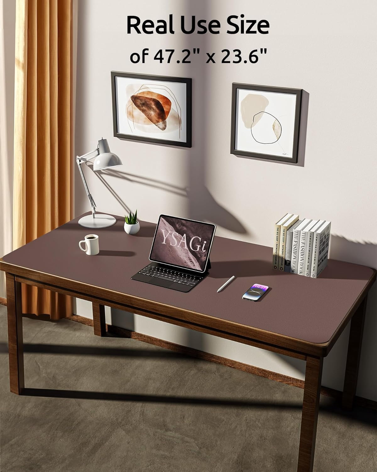 Leather Desk Pad Protector, Office Desk Mat, Large Mouse Pad, Non-Slip PU Leather Desk Blotter, Laptop Desk Pad, Waterproof Desk Writing Pad for Office and Home (Chocolate, 47.2" x 23.6")