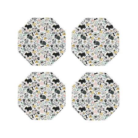 

Leather Coasters Set of 4 - Puppy print C Lightweight Non-Slip Drink Coasters for Desk Anti-Scalding Desk Cup Coasters for Office Table Decor Octagon