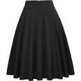 thumbnail image 4 of Faldas midi Umfun para mujer, lisas, elásticas, de cintura alta, ligeras, acampanadas, plisadas, línea A, con lazo, color negro, talla L, 4 of 4