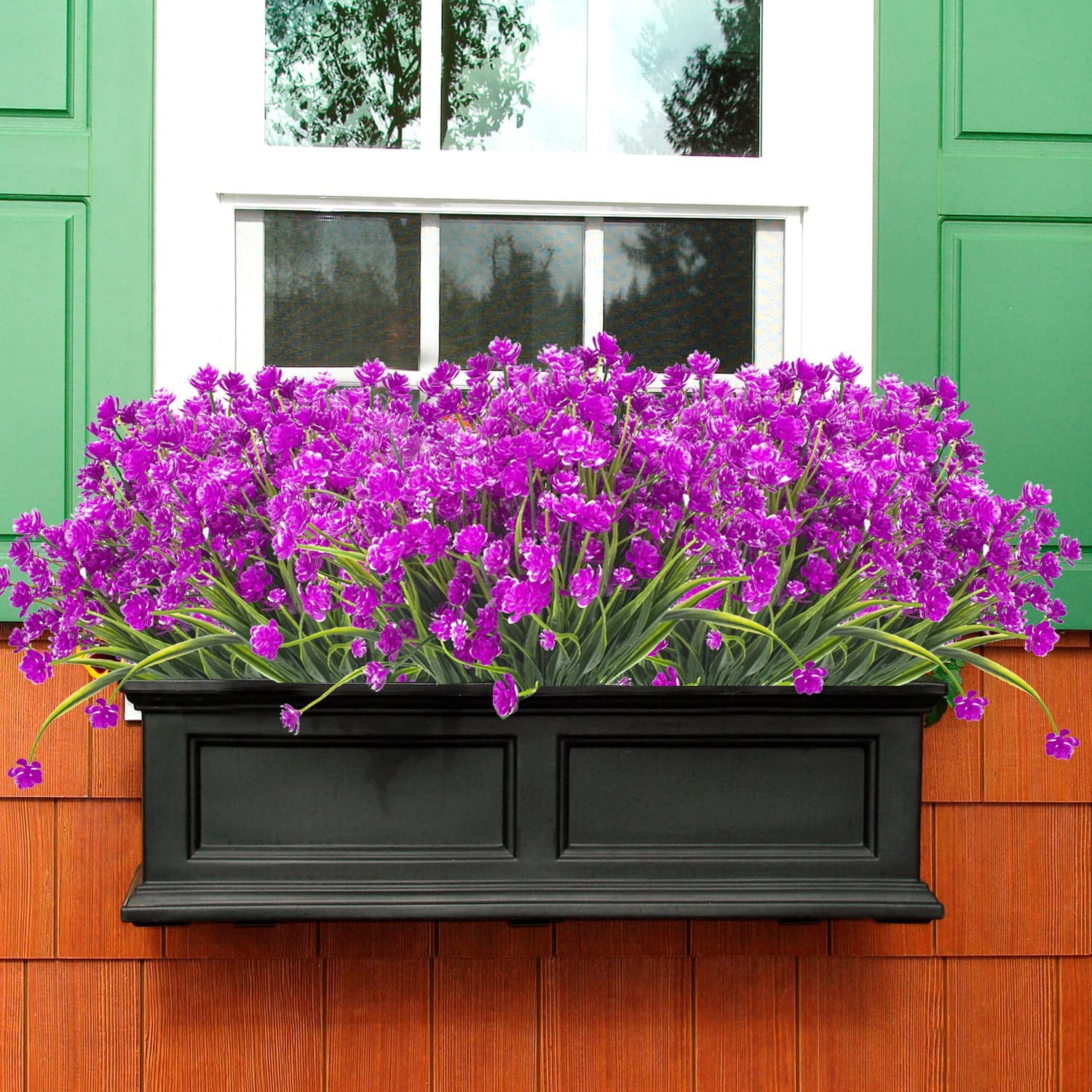 Artificial Fake Flowers, 12 Bundles Outdoor UV Resistant Greenery Shrubs Plants Indoor Outside Hanging Planter Home Garden Décor (Yellow)