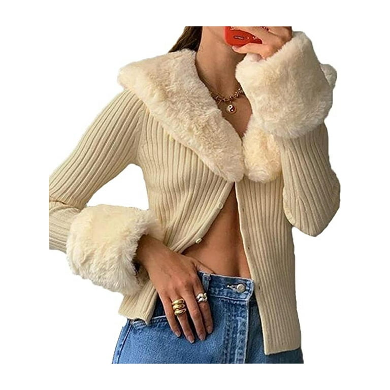 Womens fur shop sleeve jumper