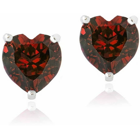 Heart Shaped Ruby Earrings - 3 Carat T.G.W. Created Ruby Sterling Silver Heart Stud Earrings, 7mm
