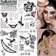 thumbnail image 1 of Tatuajes temporales de Halloween Sincero 4 hojas de tatuajes de Joker adhesivos para hombres y mujeres, 1 of 5