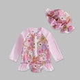 thumbnail image 5 of FYDUU Baby Girl Swimsuit One Piece Bathing Suit Toddler Floral Long Sleeve Zippered Rash Guard Swimwear with Hat Baby Girls Swimsuits 12-18 Months, 5 of 6