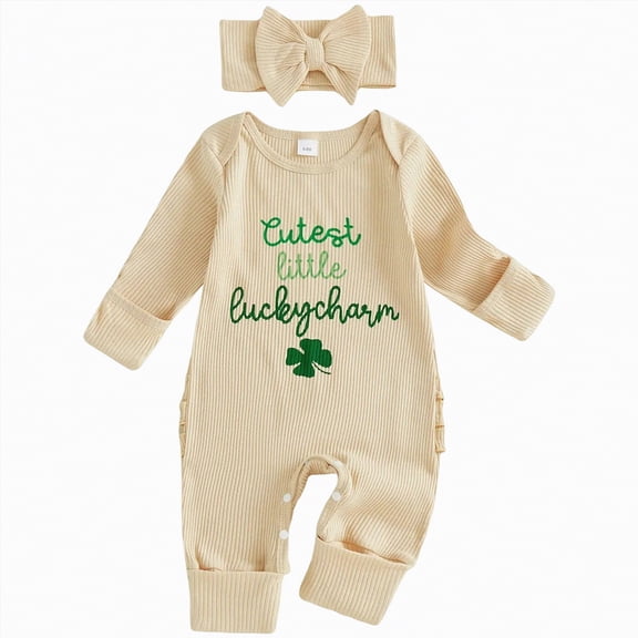 Leey-World My First St Patricks Day Baby Girl Boy Outfit Mamas Lucky Charm Romper Jumpsuit Spring Newborn Infant Clothes|Beige,NewBorn