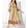 thumbnail image 2 of AURA Plus Size Maxi Dress Long Sleeve Printed Tassel Elegant Commuting Round Neck Flared Long Dress 0XL 4XL, 2 of 5