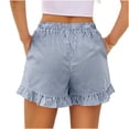 thumbnail image 4 of Dresfit Boxer Shorts for Women Gingham Ruffle Shorts 2026 Summer Plaid Elastic Beach Pajama Bottoms with Pocket High Waisted Loose Travel Pajama Shorts L, 4 of 6