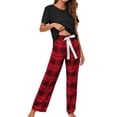 thumbnail image 2 of Conjunto de pijama de manga corta para mujer, pantalones con cierre de cordón, jersey, Top, conjunto de ropa de descanso de 2 piezas, 2 of 6