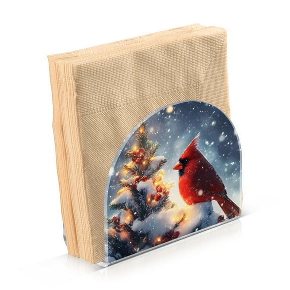 JSTEL Christmas Tree Cardinal Bird Napkin Holder for Table Cocktail Farmhouse, Paper Napkins Dispenser for Home Kitchen Coffee Shop Dining Room Decor