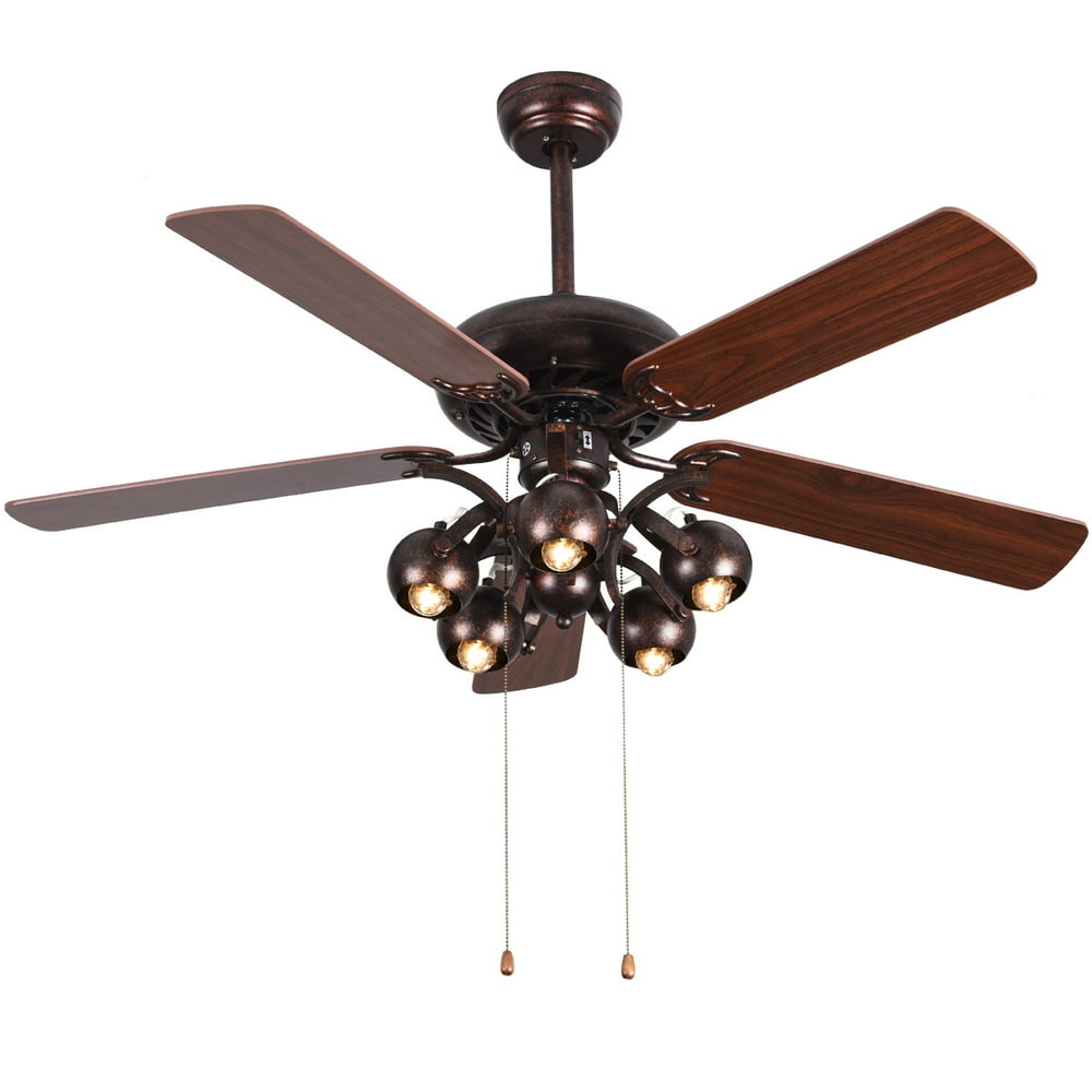 Costway 52'' Vintage Rustic Ceiling Fan Light w/ 5 Reversible Blades