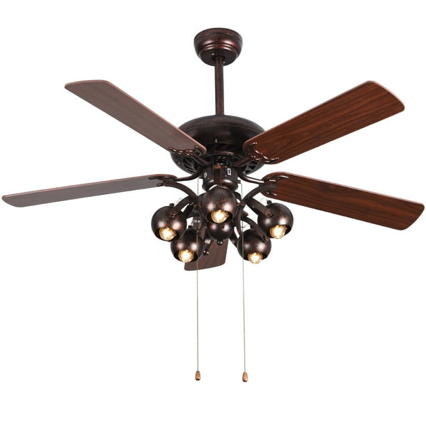 Costway 52 In Vintage Rustic Ceiling Fan Light With 5 Reversible Blades Pull Chain Home Com - Rustic Ceiling Light Fans