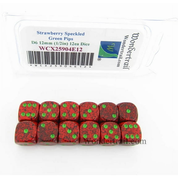 Strawberry Speckled Dice with Green Pips D6 12mm (1/2in) Pack of 12 Wondertrail