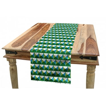 Abstract Table Runner, Repetitive Pattern Ornamental Geometric Shapes Retro Influences, Dining Room Kitchen Rectangular Runner, 3 Sizes, by Ambesonne