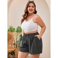thumbnail image 4 of SHOWMALL Women's Plus Size Summer Shorts, Soft Breathable Summer Wide Leg Shorts with Patch Pockets, Dark Gray 4X Casual Elastic Waist Drawstring Shorts for Women, 4 of 7