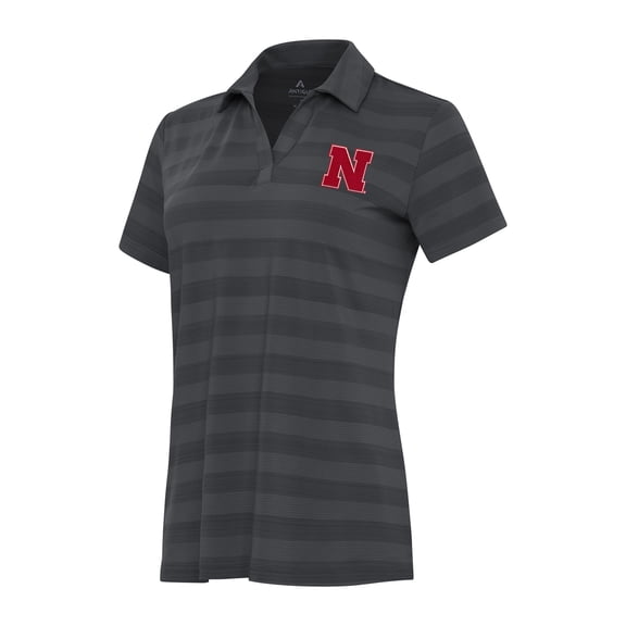 Women's Antigua Charcoal Nebraska Huskers Tunnel Polo