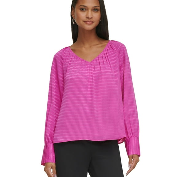 Calvin Klein Womens Textured Pullover Blouse, Pink, Large