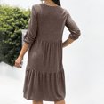 thumbnail image 3 of Vestido de Manga Larga Cuello Redondo Dobladillo Suelto Un Solo Pecho Fibra de Poliéster Vestido de Color Puro Vestido Casual de Mujer para la Vida Diaria Café L, 3 of 5