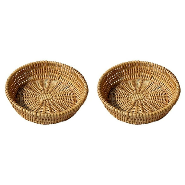 2X Cesta Tejida Una Mano, Cesta de Mimbre, Cesta para Servir Alimentos para Pan, Fruta, Almacenamiento de Verduras, Cesta de Regalo de 25 x 8 cm