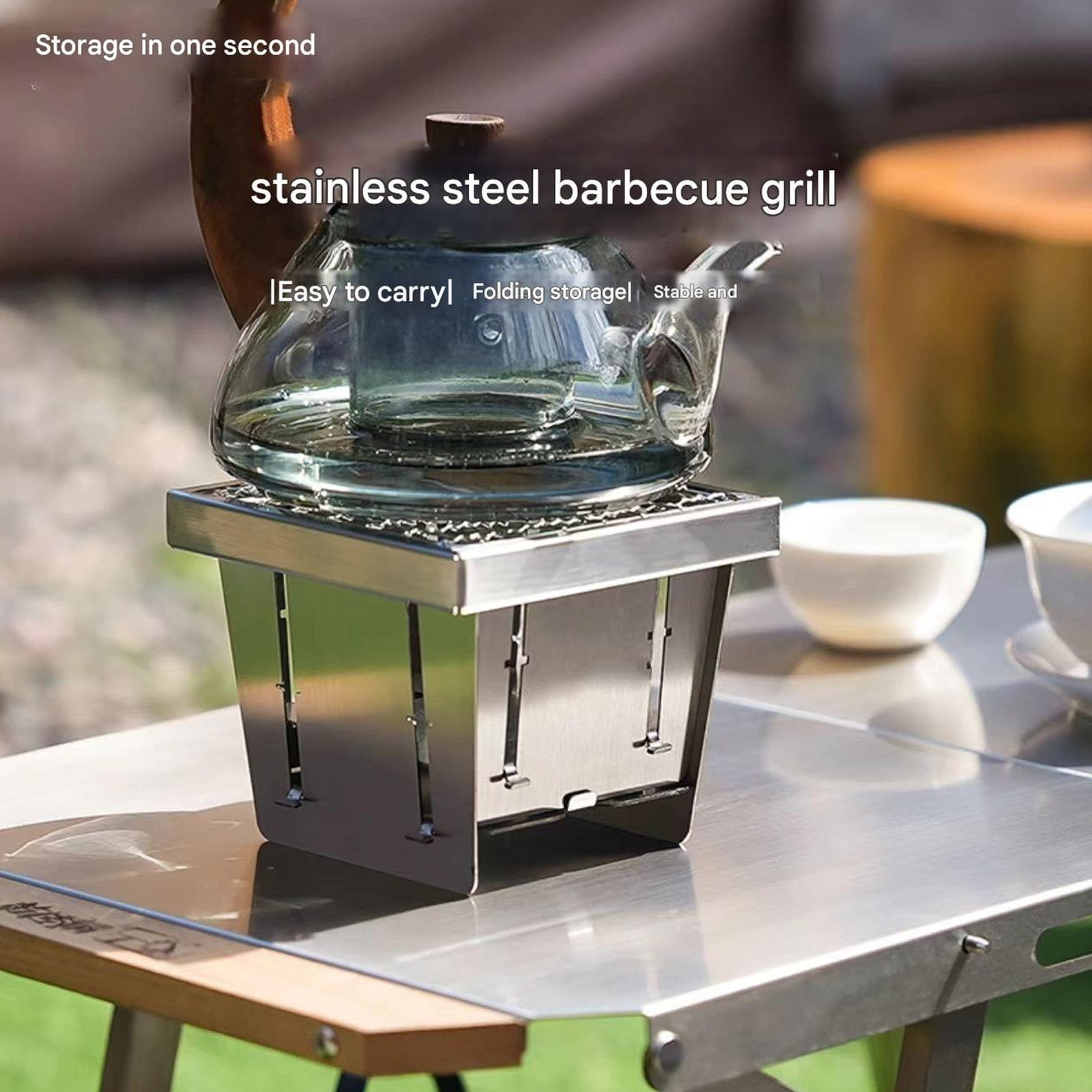 Charcoal Grills Telescoping Stainless Steel Smoker for Backpacking Campfires Portable Cooking Gear for Couple Travelers