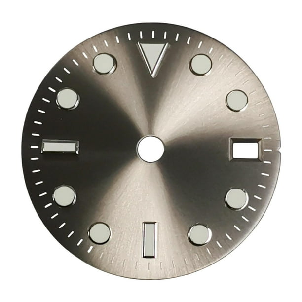 Esfera de reloj de 29 mm, luminosa verde para movimiento NH34, accesorio de reparación resistente, esfera de reloj práctica portátil de moda de Metal Gris