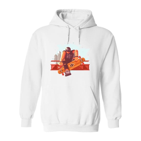 Skaterboy With Long Board Hoodie Men -Image by Shutterstock, Male Medium
