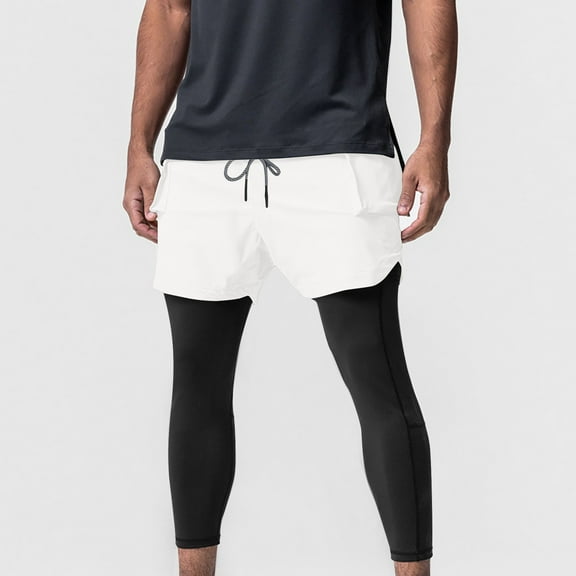 Abomasnow Men's 2-in-1 Running Shorts Lightweight Quick Drying Breathable Active Training Exercise Jogging Cycling Shorts Athletic Workout Gym Shorts with Zipper Pockets